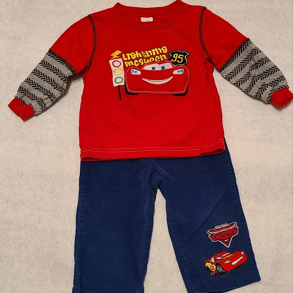 Disney Lightning McQueen Cars corduroy pants and matching long sleeved tee shirt